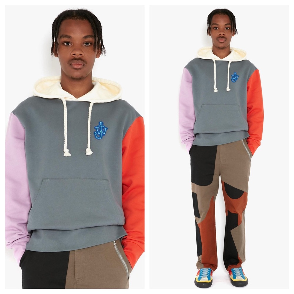 JW Anderson Colour Block Hooded Sweatshirt Grey Multi